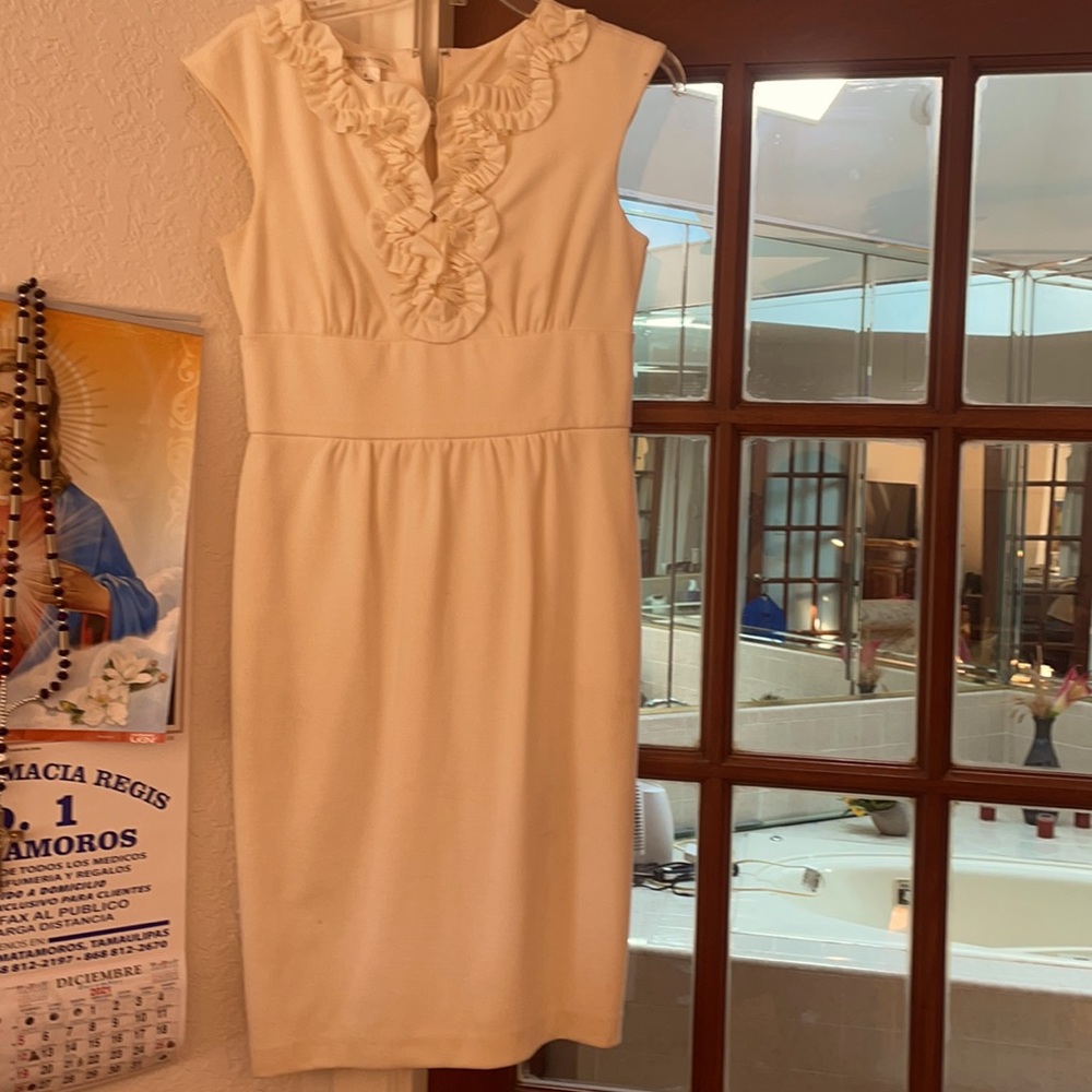 White beige floral formal dress
